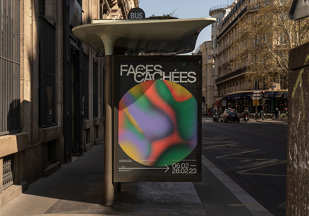 Projet Faces Cachées - Identité visuelle & teaser animé pour une exposition immersive sur les masques à travers le monde, direction artistique et motion design