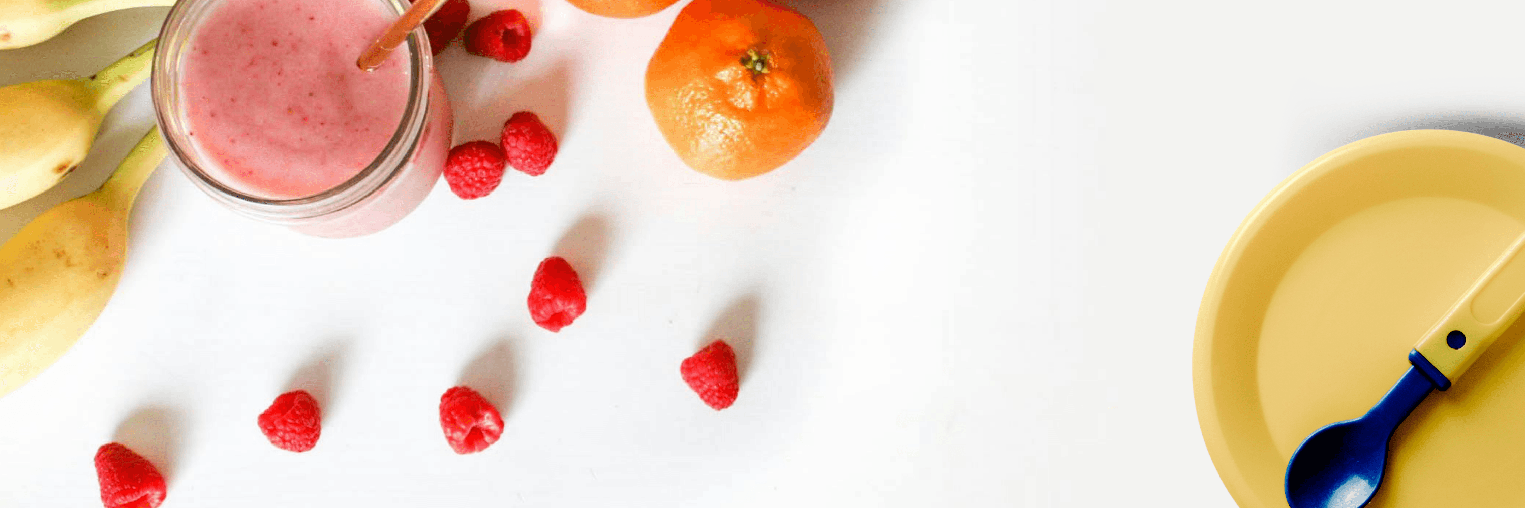Image showing baby plate, spoon and baby food for starting solids, weaning 