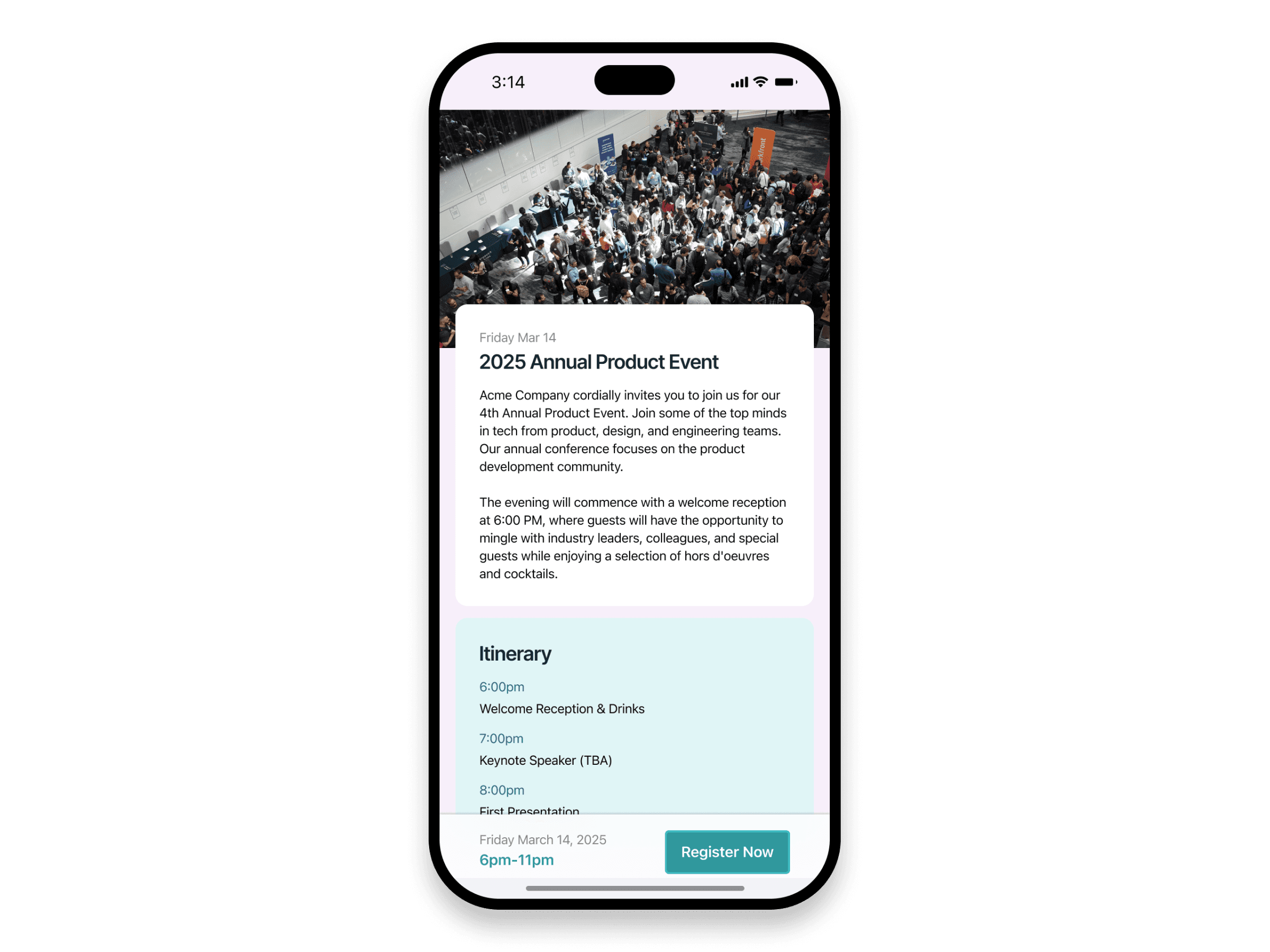 An event management app UI on iOS