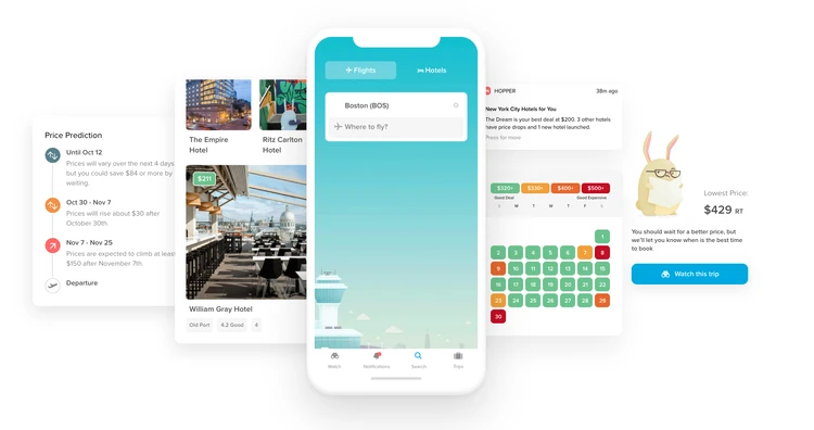 Hopper mobile flight search and booking interfaces