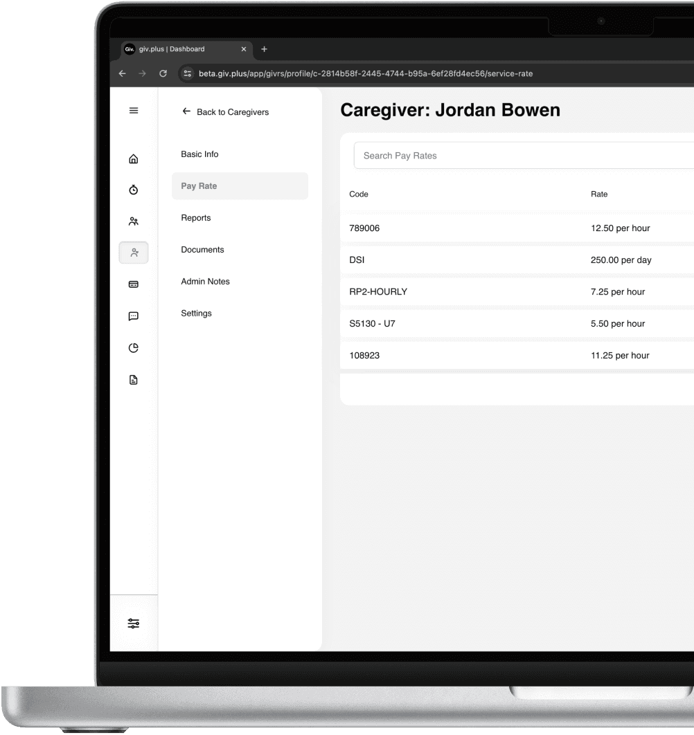 Caregiver pay rate software.
