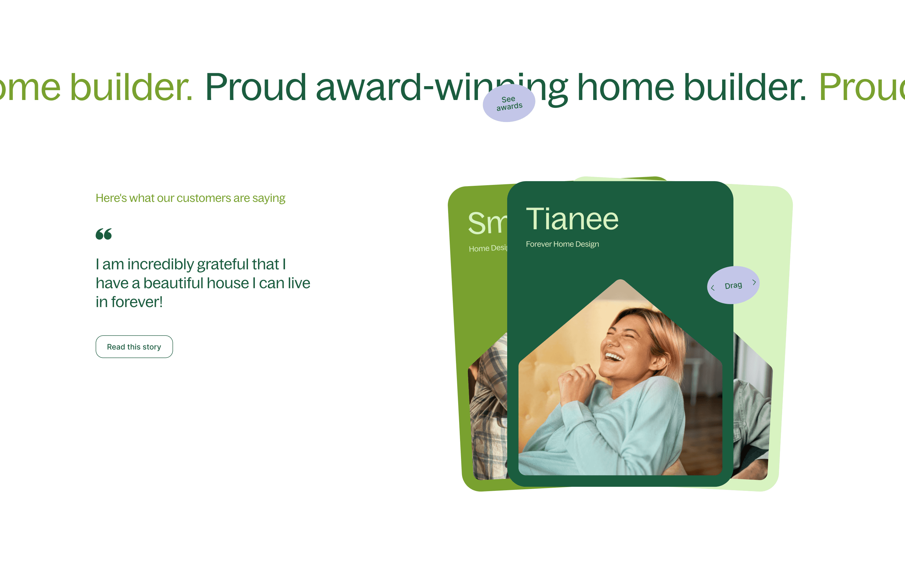 A screenshot of draggable testominal cards on a website.