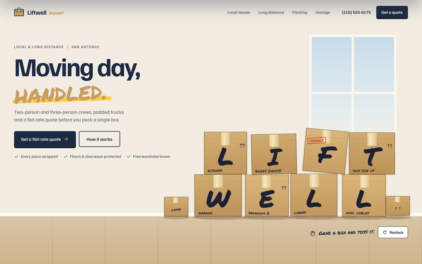 Liftwell Movers landing page, built by SiteBuildex