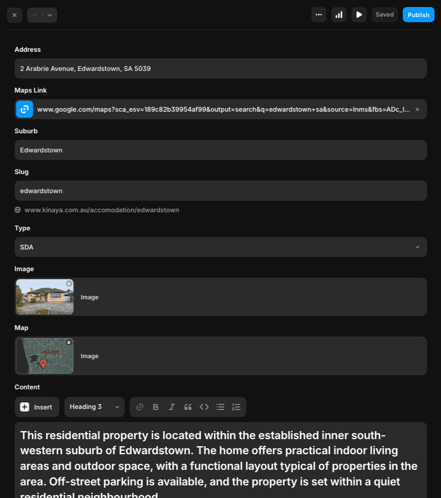 Framer CMS setup for KinAya website