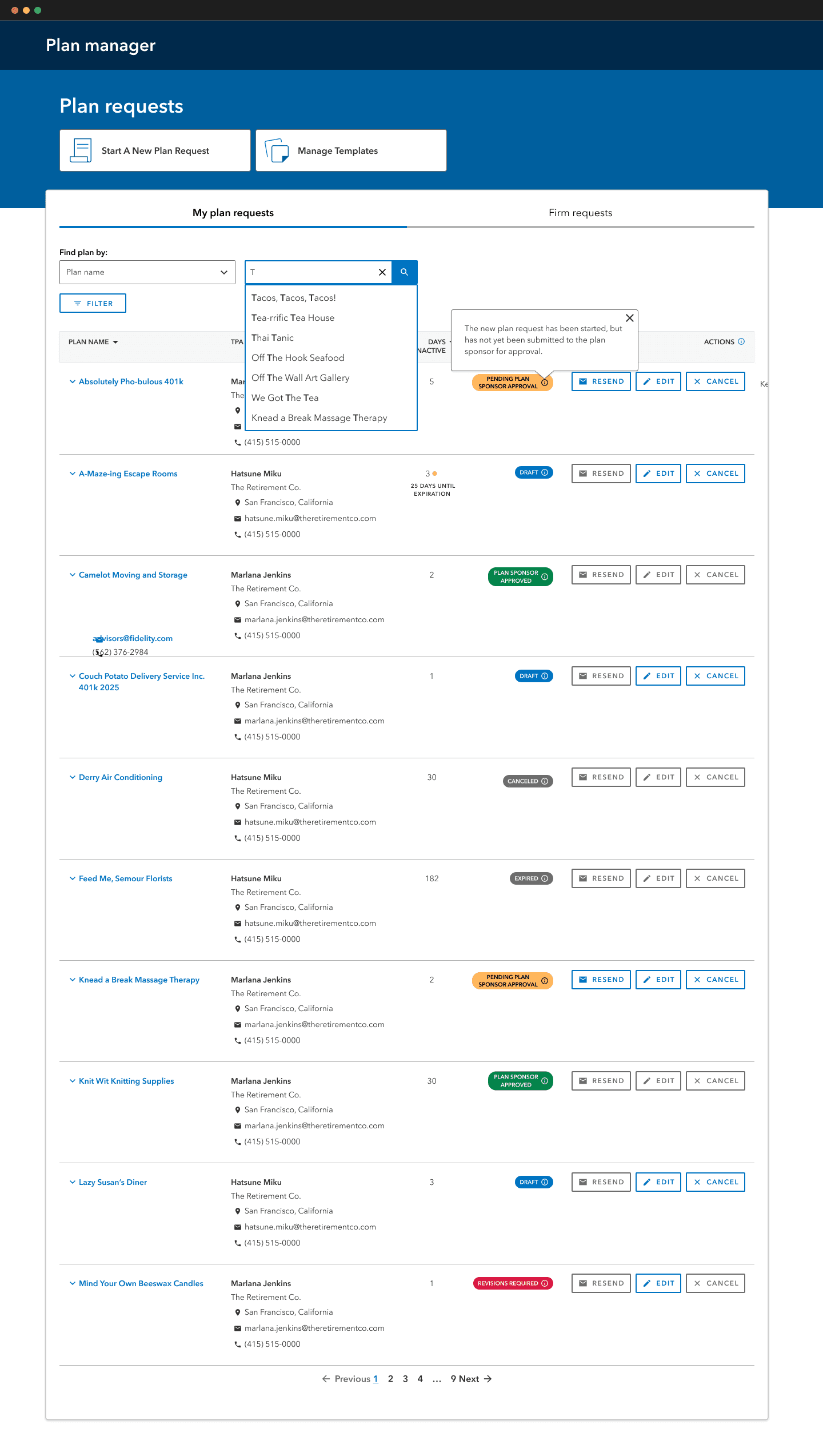 Main dashboard with plan list displayed.