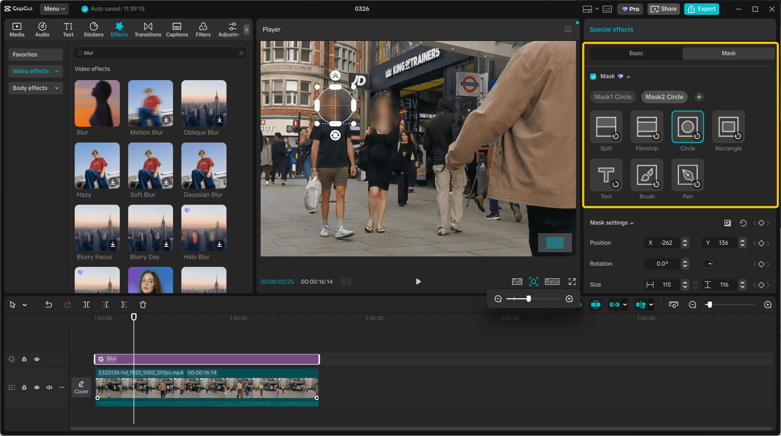 Applying mask on blur area in CapCut