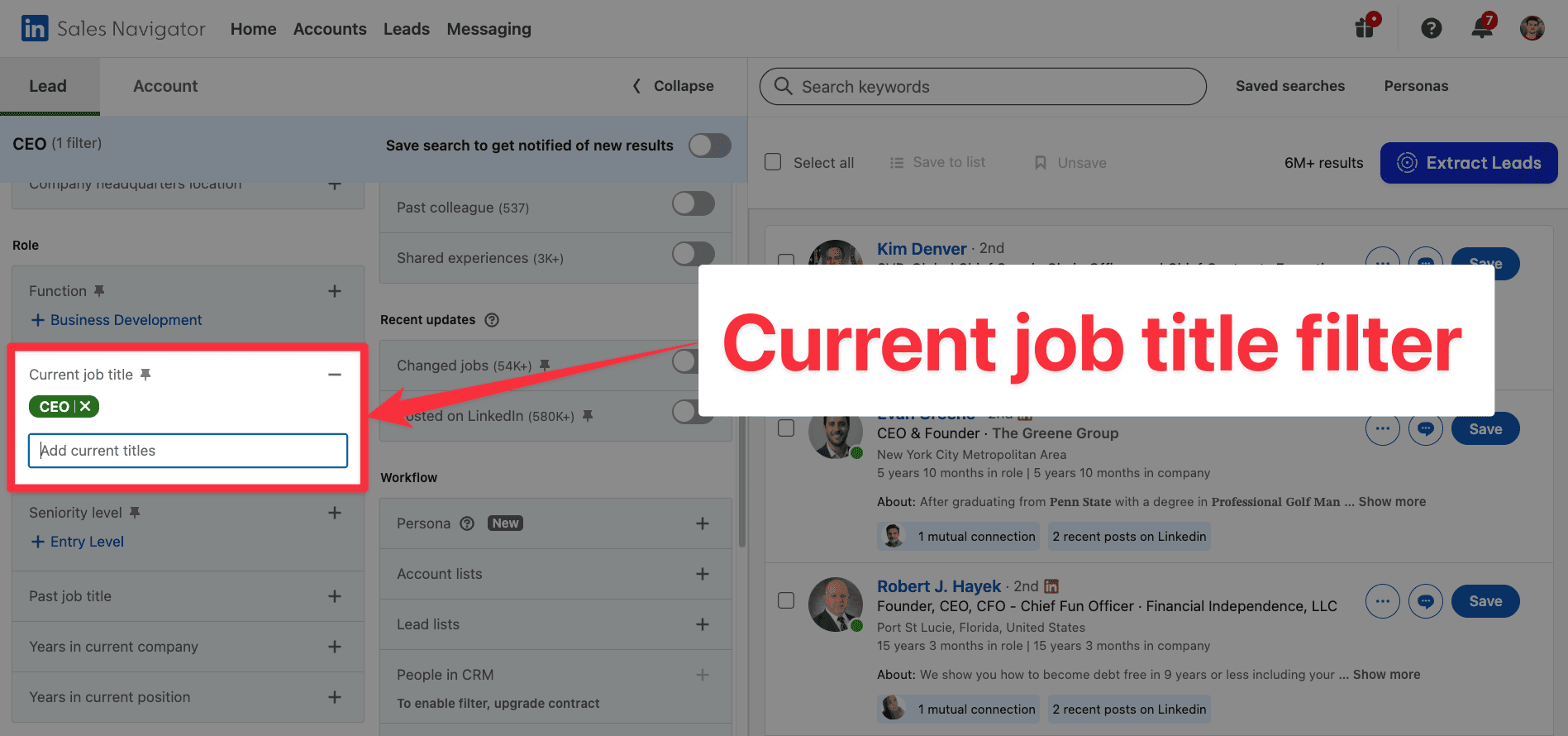 Current job title filter on LinkedIn Sales Navigator