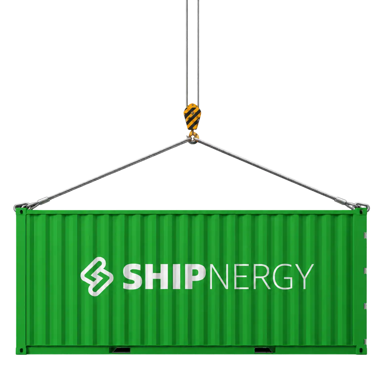 크레인에 매달린 SHIPNERGY 컨테이너 3D 일러스트
