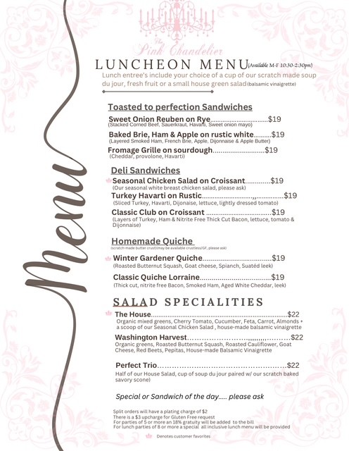 The Pink Chandelier 6-course Christmas Tea Menu