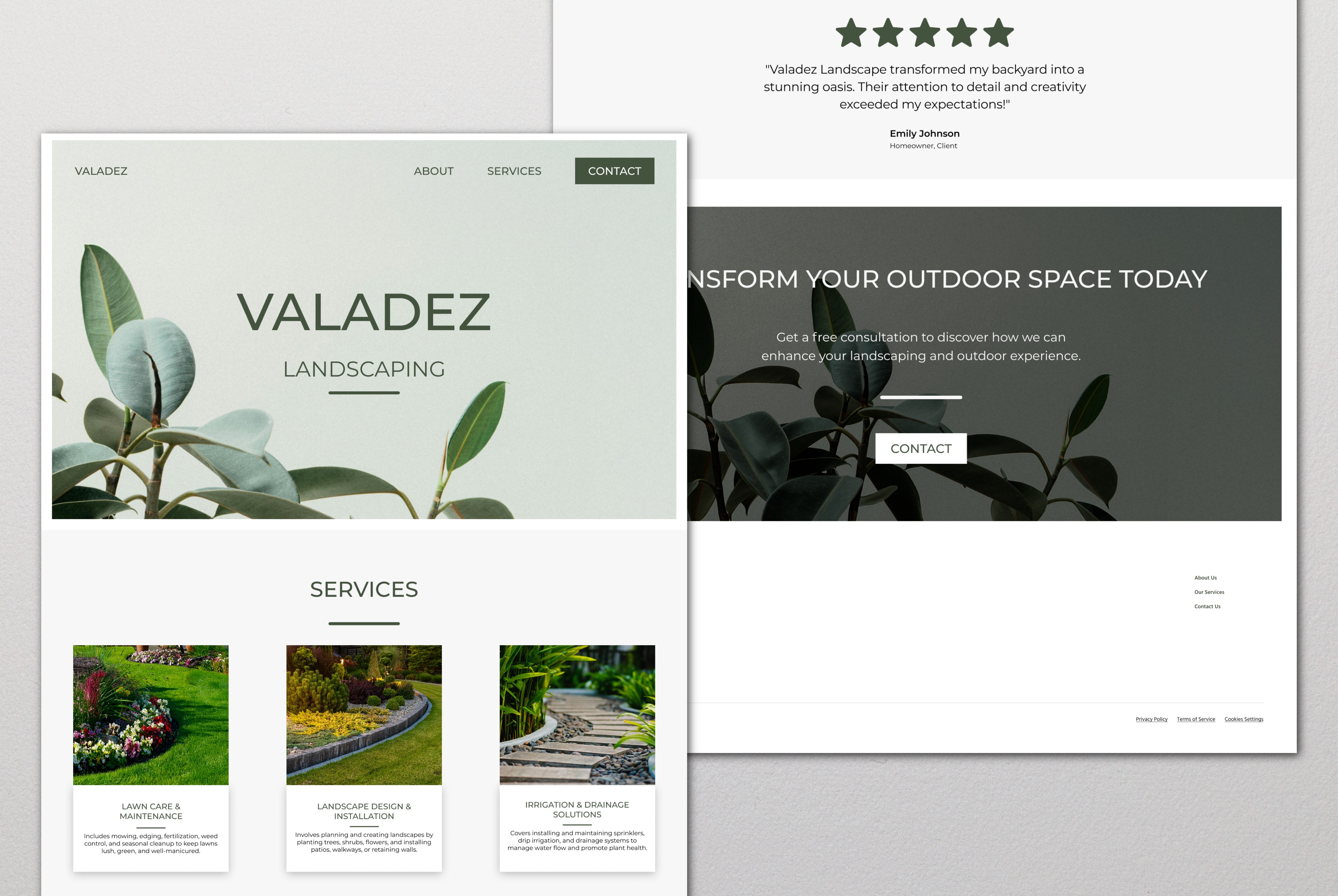 The home page header and footer