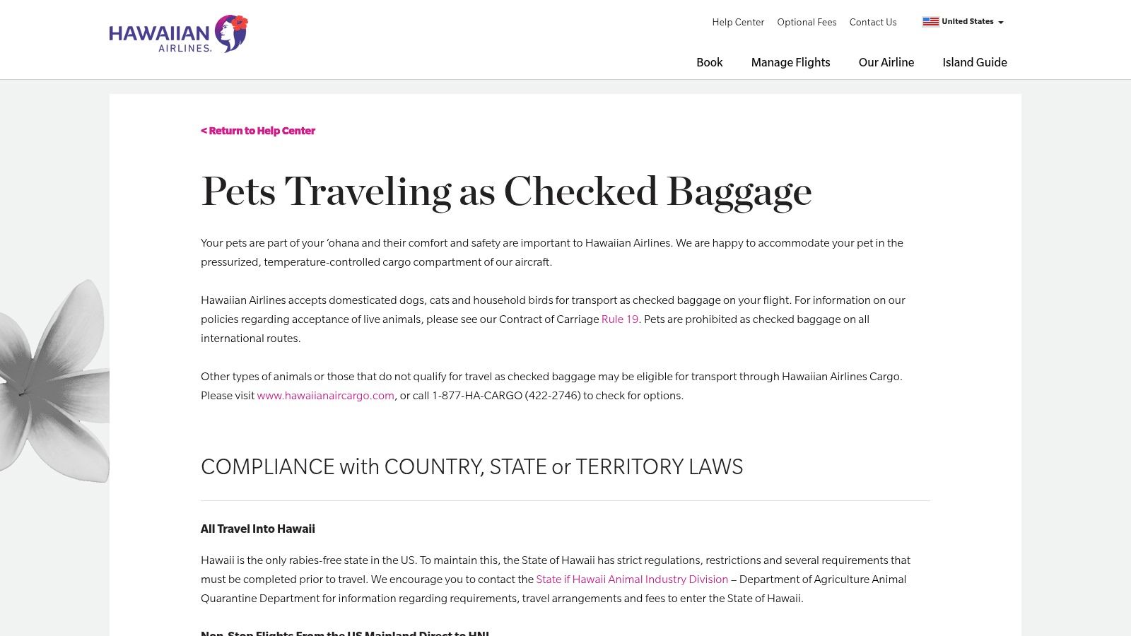 Hawaiian Airlines — Pets as Checked Baggage and Hawaiian Air Cargo