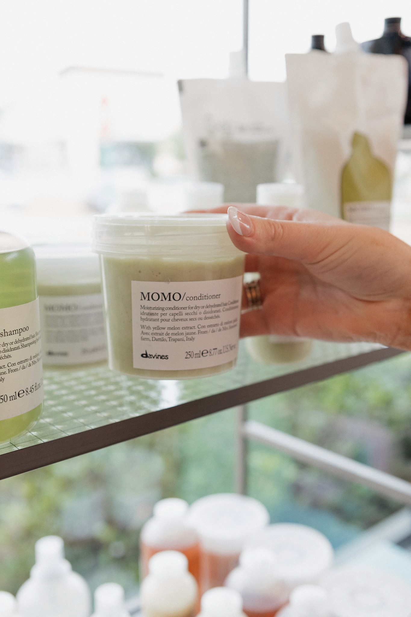 Close-up of a dark green leaf showing its textured surface and central vein against a muted background.