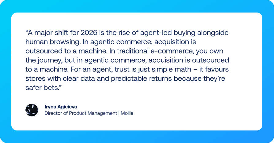 Iryna Agieieva, Director of Product Management at Mollie, explaining how agent-led buying will redefine e-commerce in 2026
