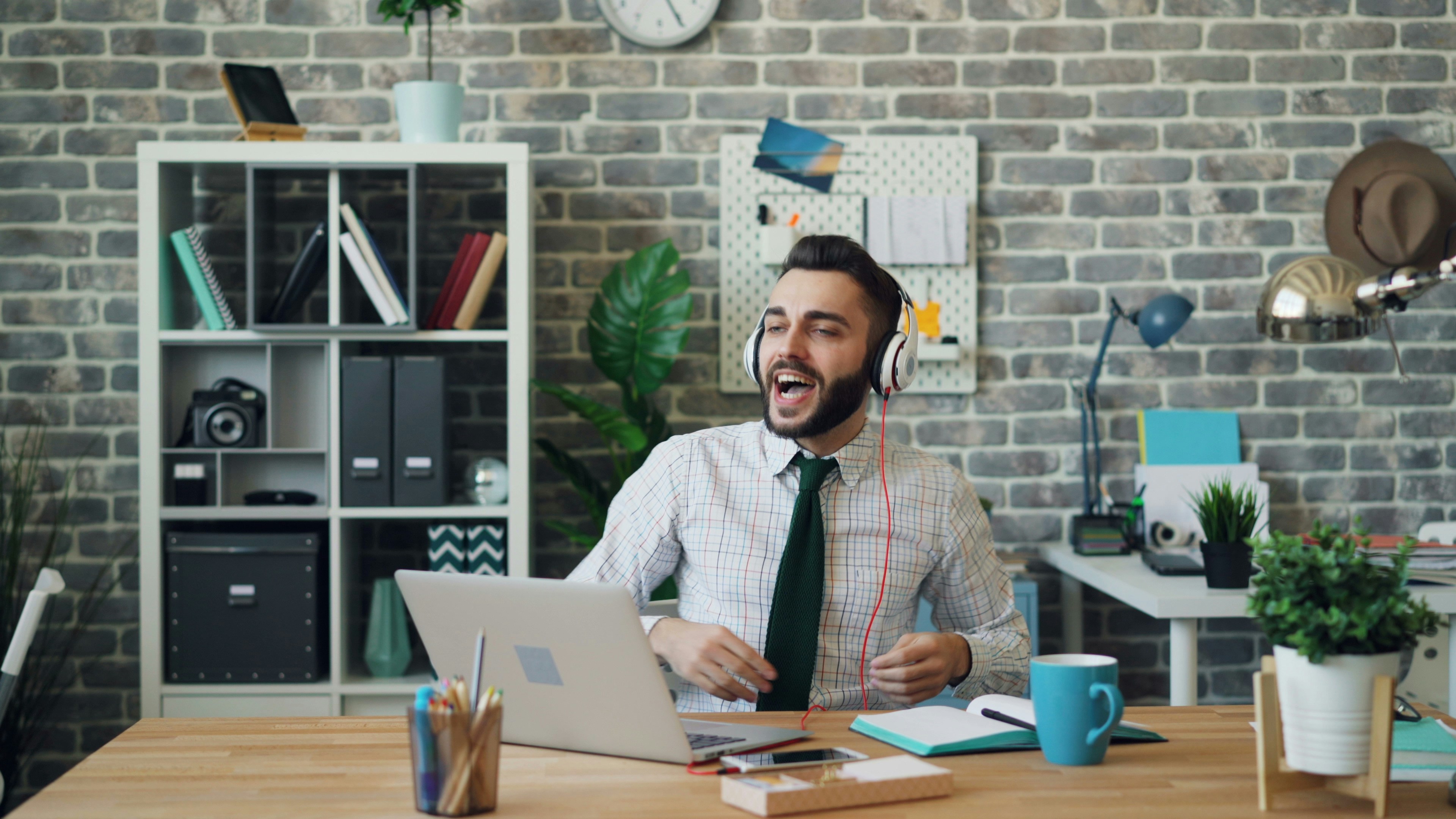 person enjoying in his office - Listening to Music Meme 