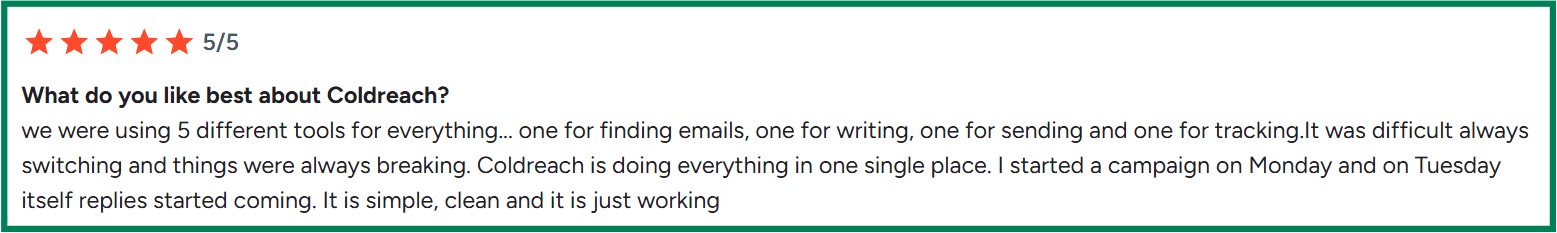 user praising coldreach