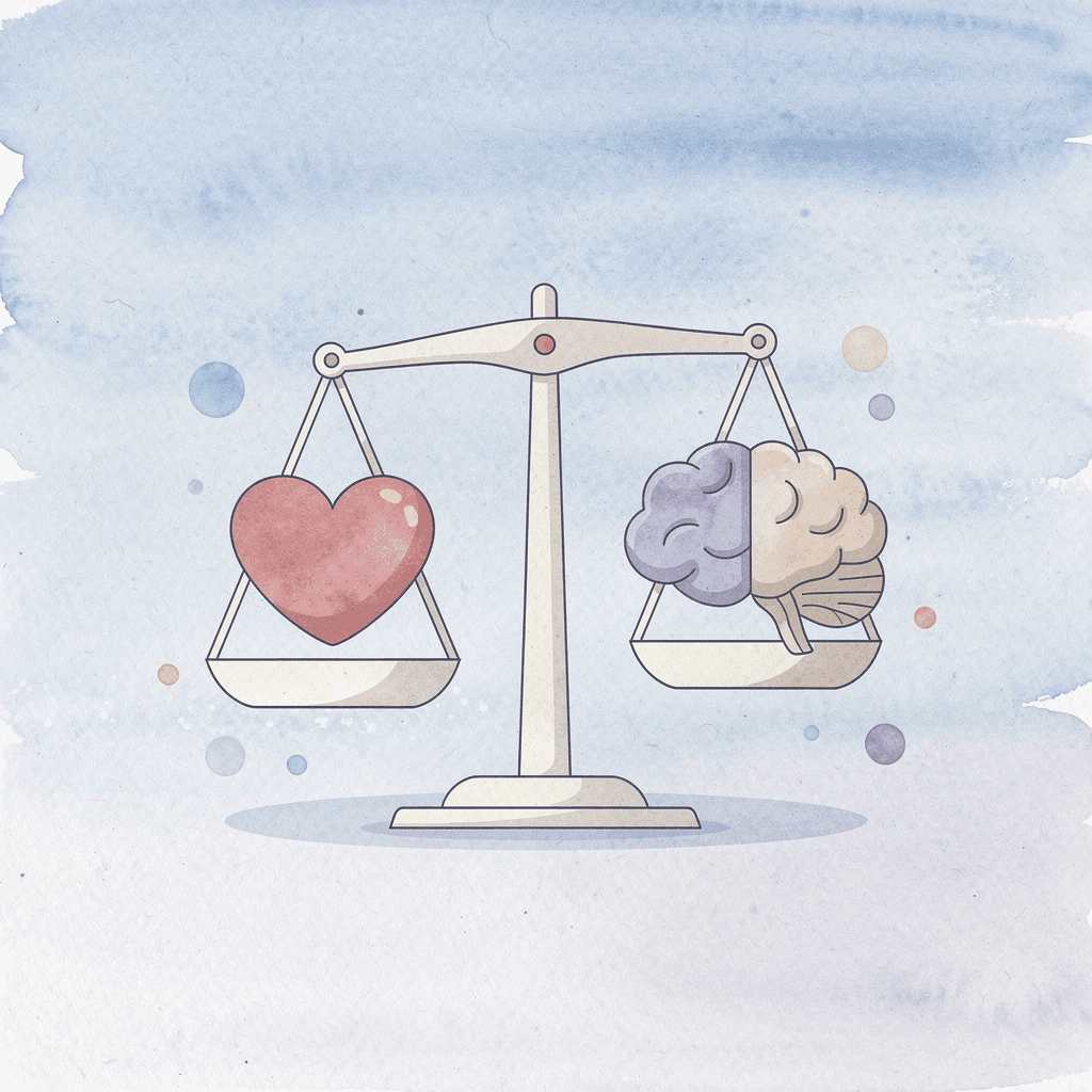 Balance scale icon representing the trade-off between AI and human creativity