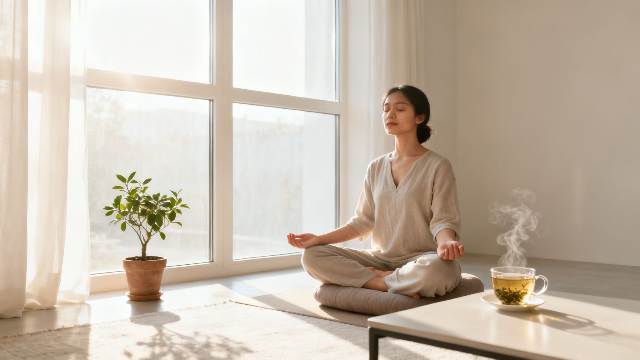 Woman relaxing and doing yoga