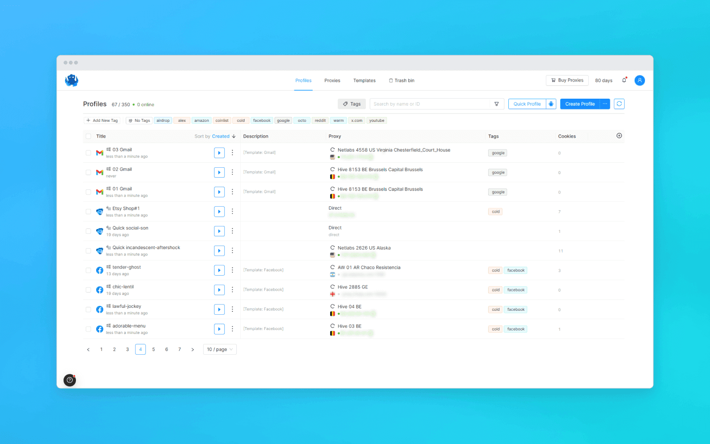 Octo Browser interface