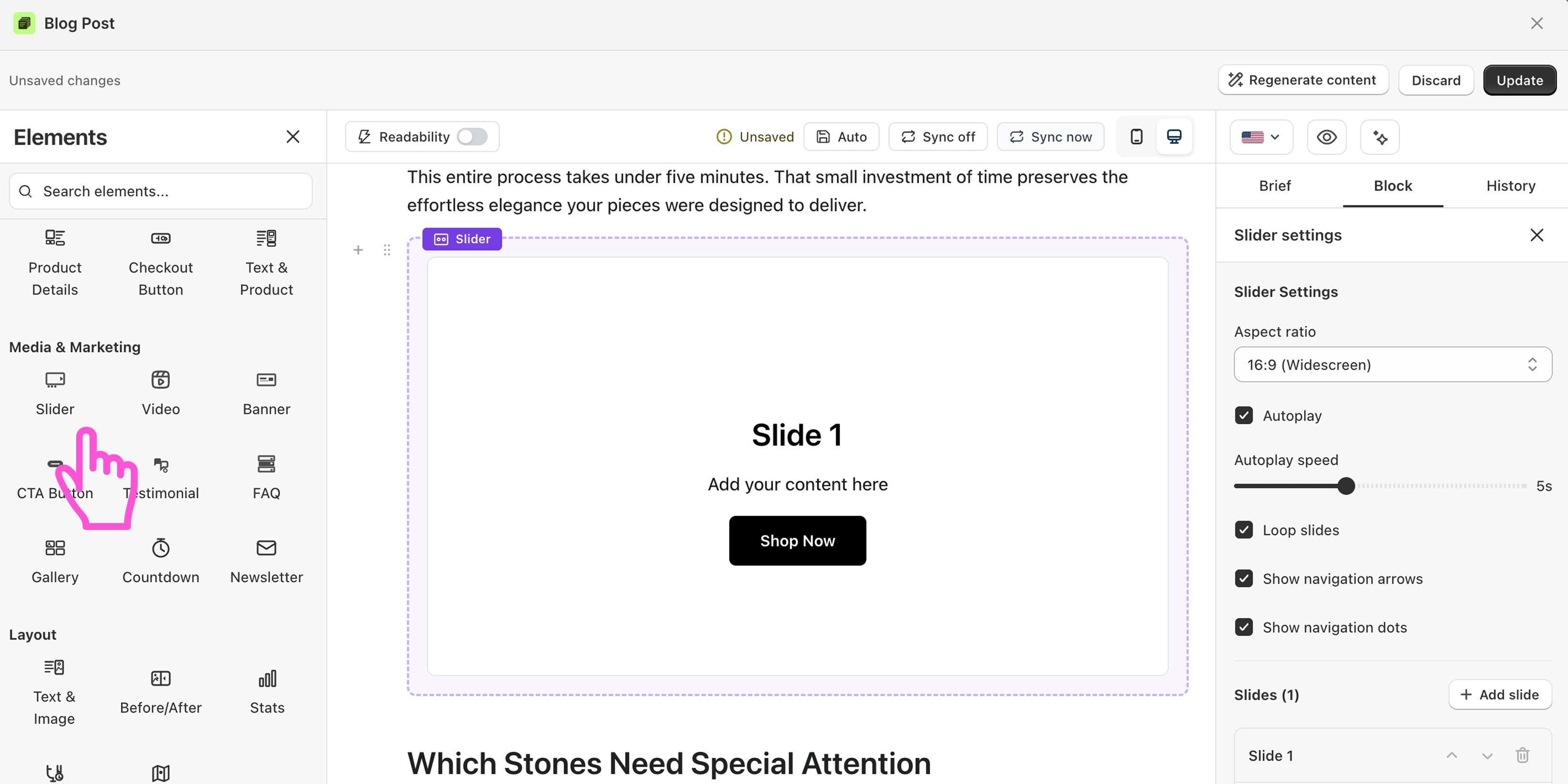 How to add a image slider to a blog post in Shopify