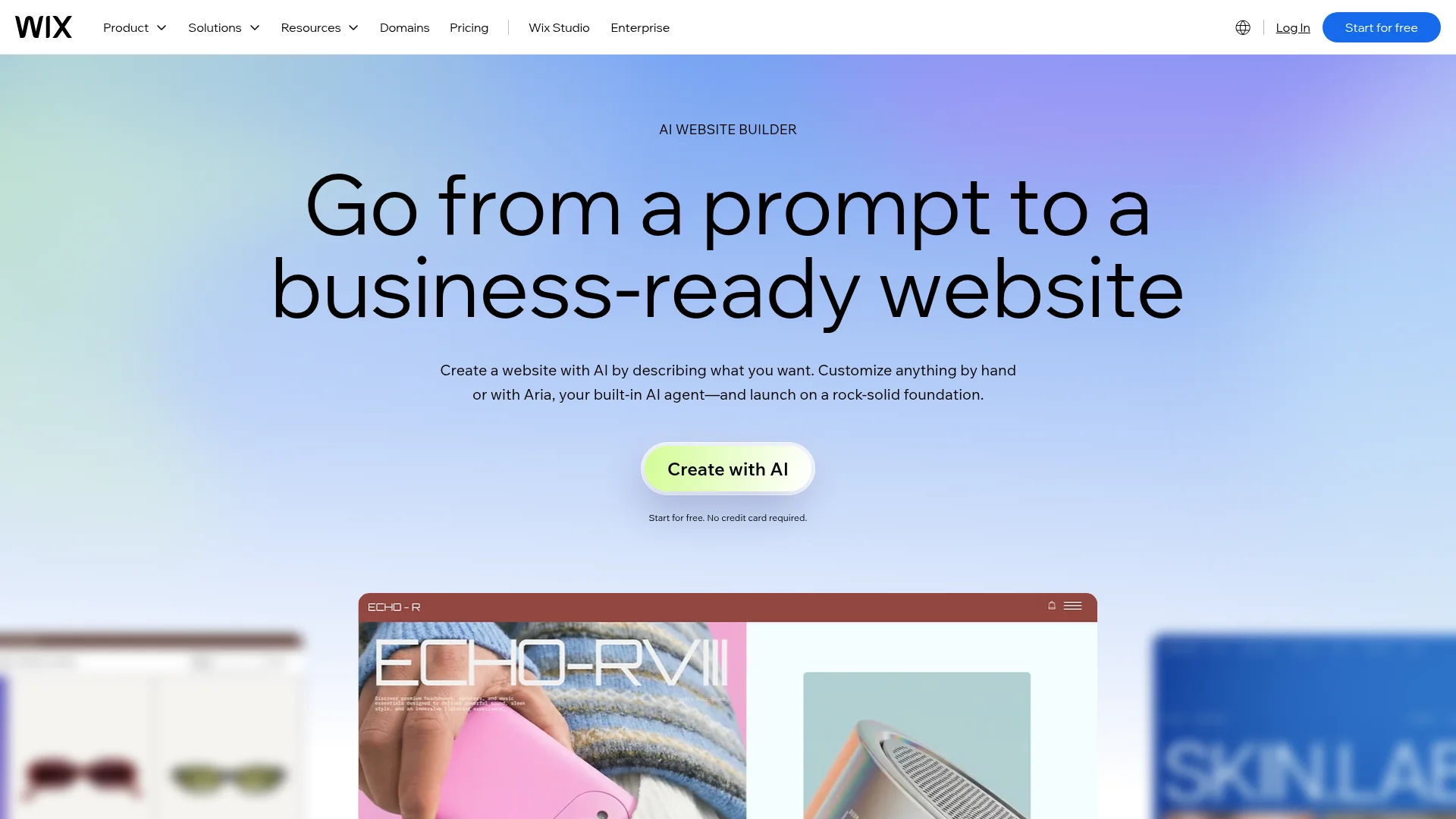 Wix AI website builder page