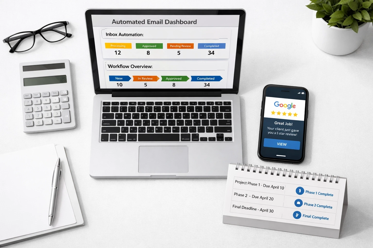 Automated review system dashboard for Melbourne accountants with Google review notifications and client milestones