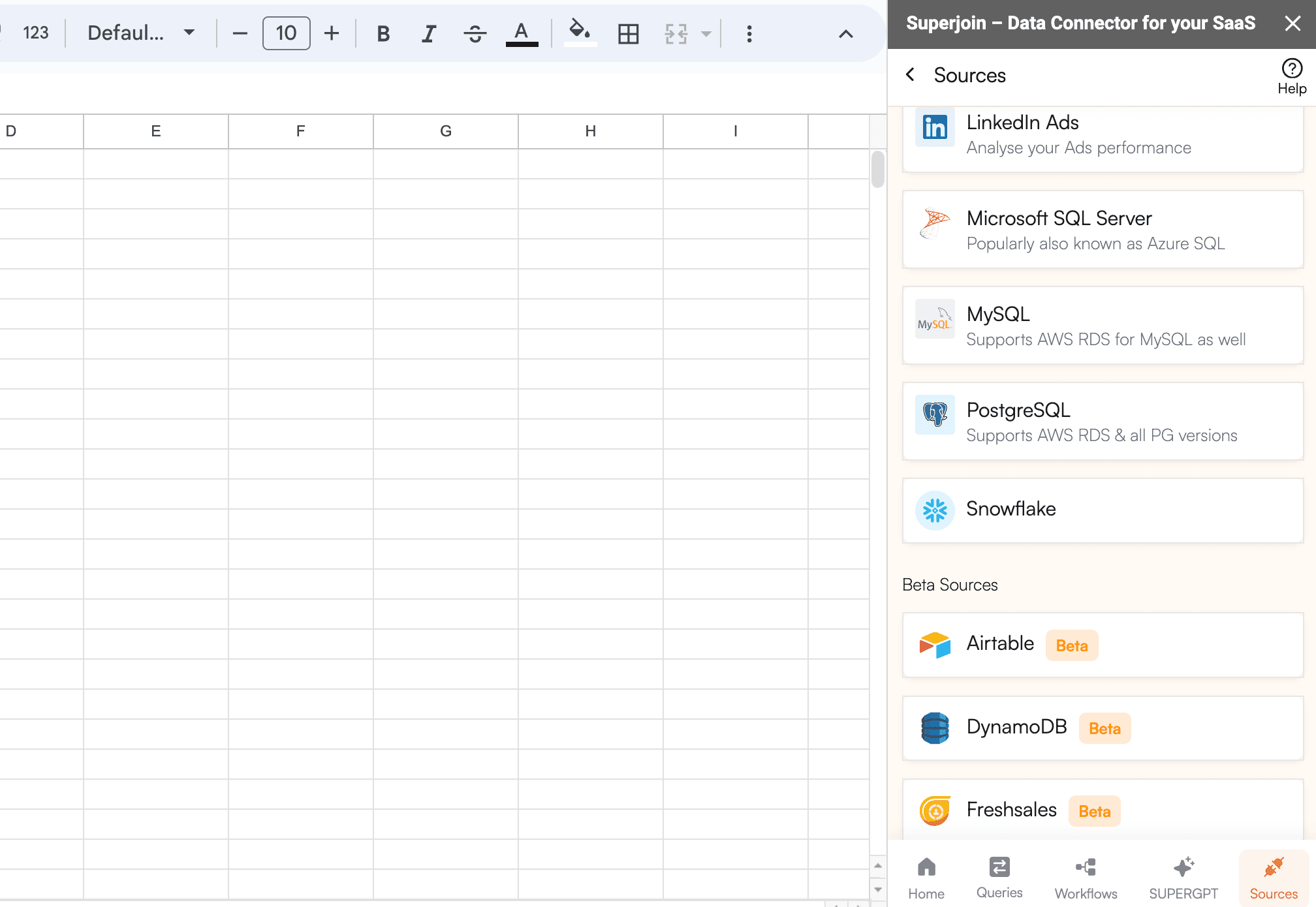 Data connectors list