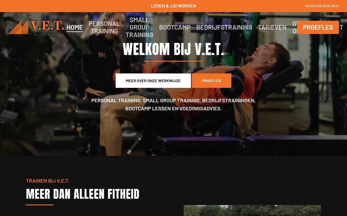 Homepage van trainenbijvet.nl