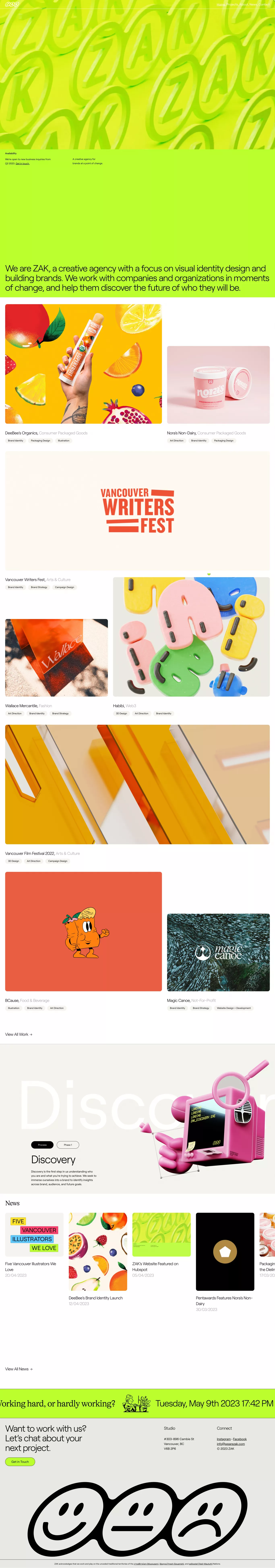 ZAK - Creative Agency - Branding & Visua portfolio page screenshot showcasing Design and Tech design