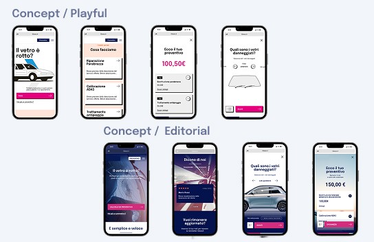 Concept iniziali esplorati durante la progettazione del servizio digitale.