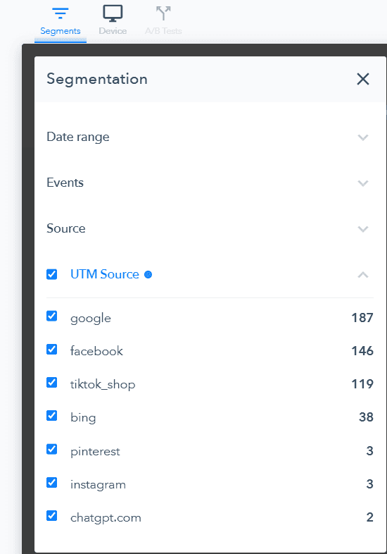 Lucky Orange Segmentation Options