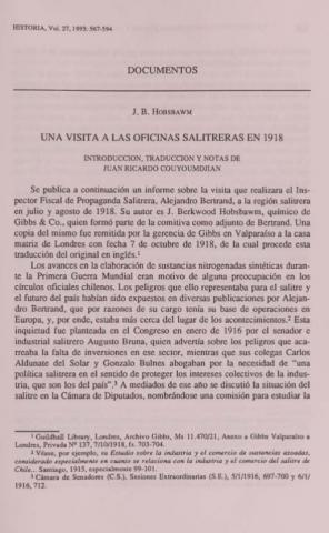 J. B. Hobsbawm: Una visita a las oficinas salitreras en 1918