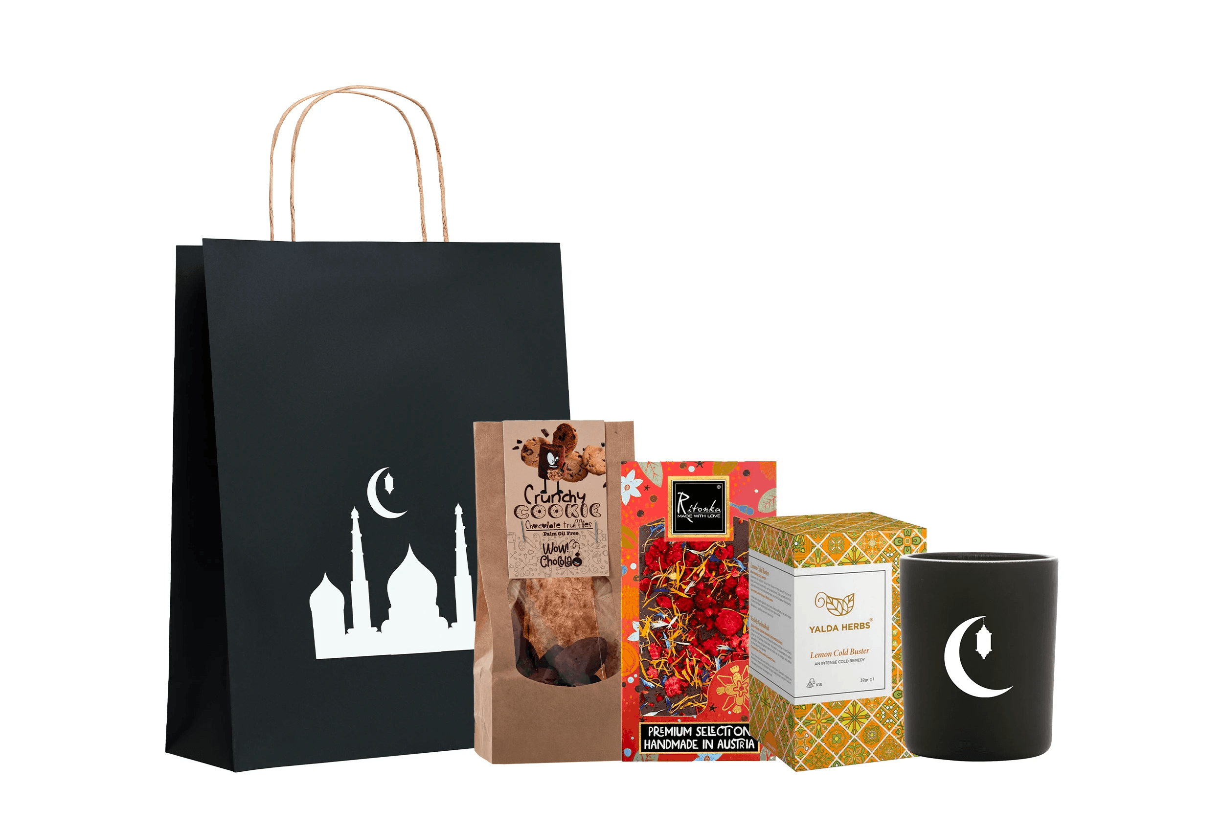 eid-al-fitr themed mug, food, and totebag