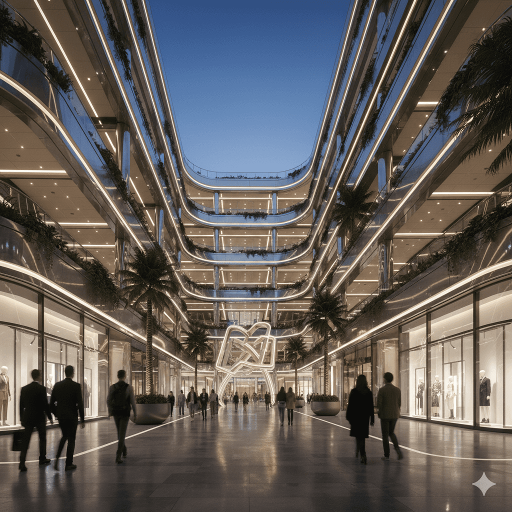 Luxury commercial retail shops and grand entrance plaza in Sector 111 Gurugram.