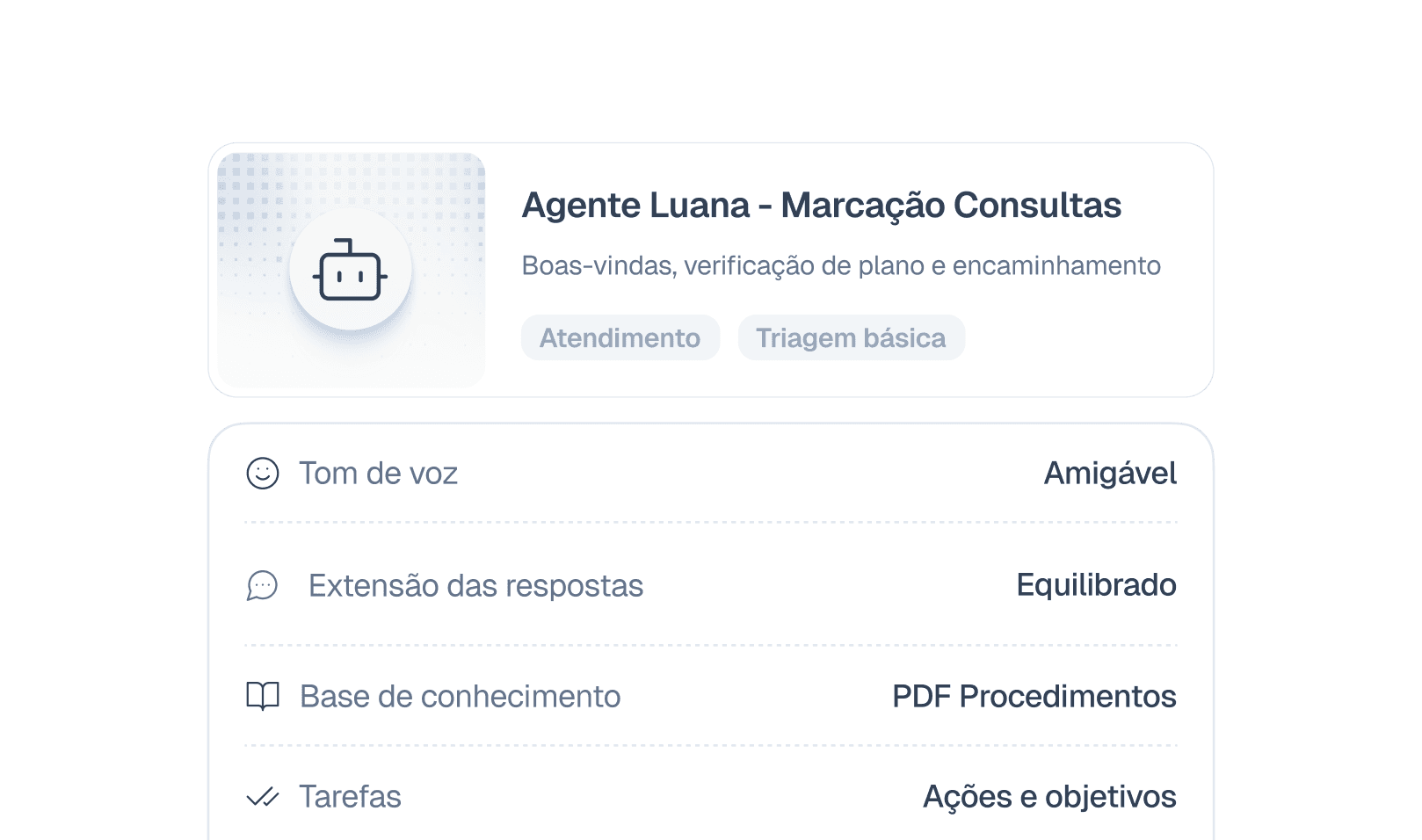 Agentes com apersonalidade da sua clínica — Clinia