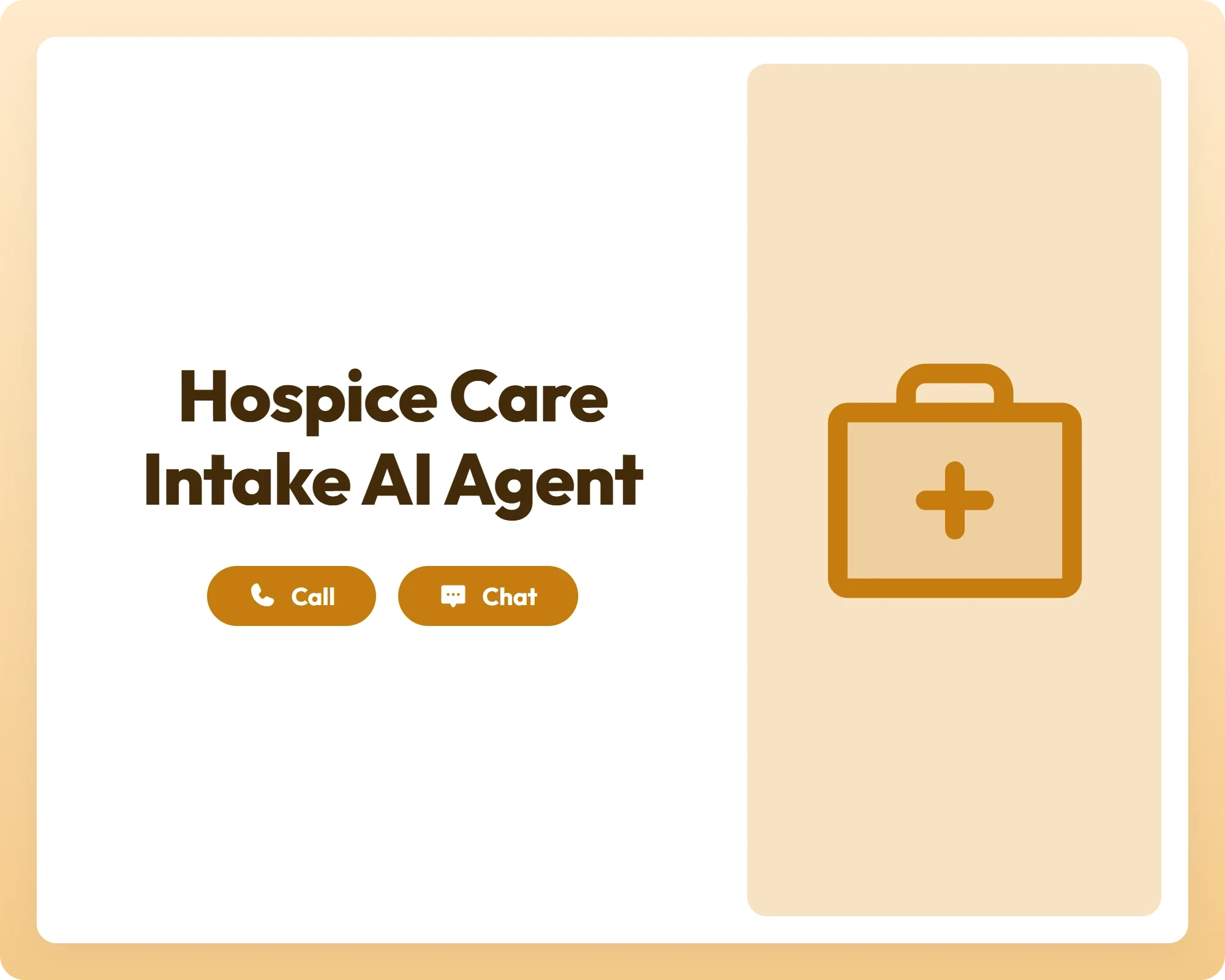 hospice care intake ai agent supports call and chat with a first aid kit icon for easy patient onboarding