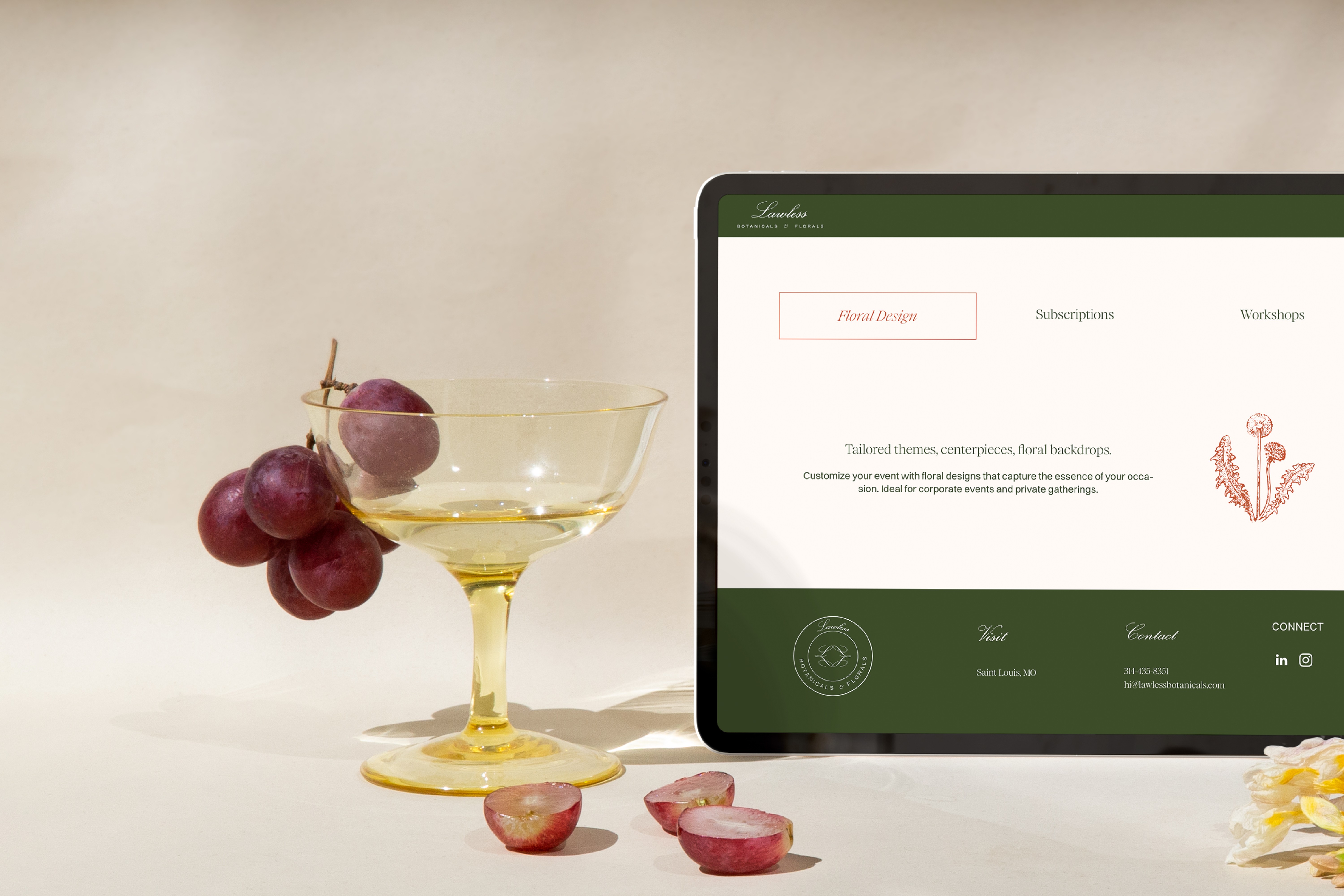 Website design for Lawless Botanicals & Florals, featuring floral design services and a refined digital presence