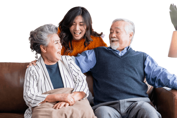 daughter and parents laughing