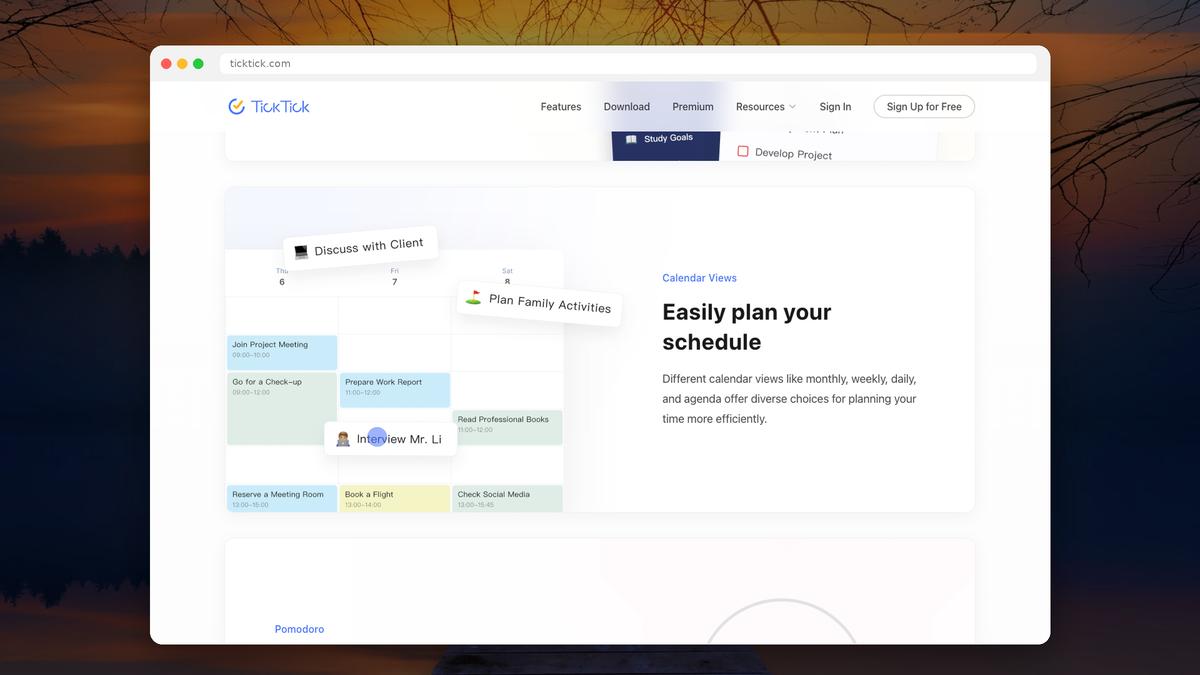 TickTick calendar view