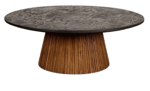 Round marble coffee table with fluted wooden base