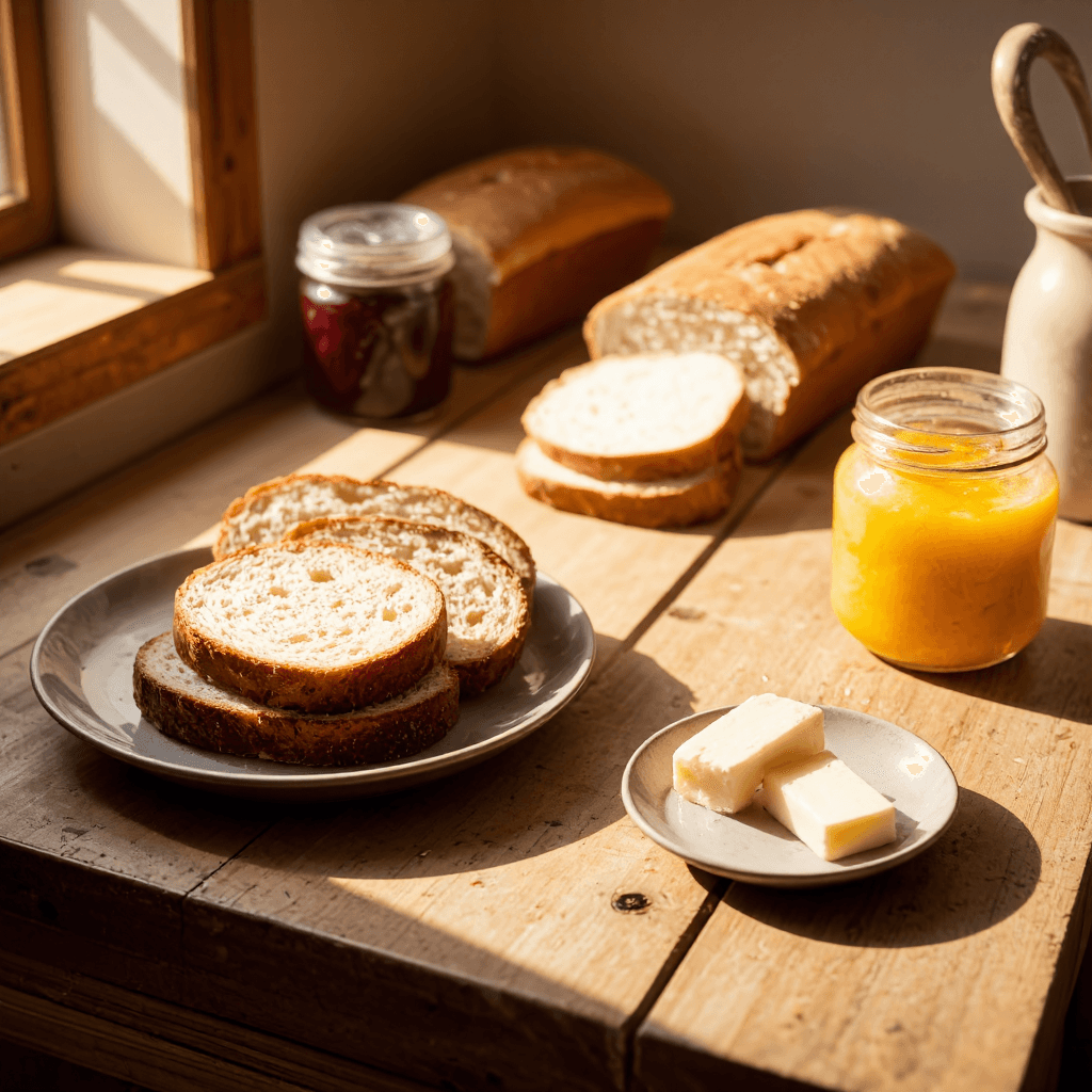 product photography of sliced bread with condiments