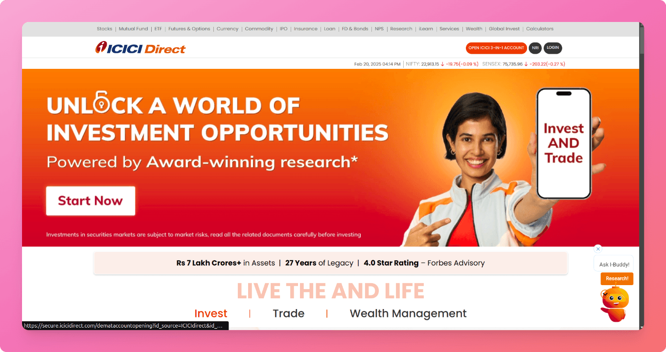 ICICIDirect Trading App Dashboard