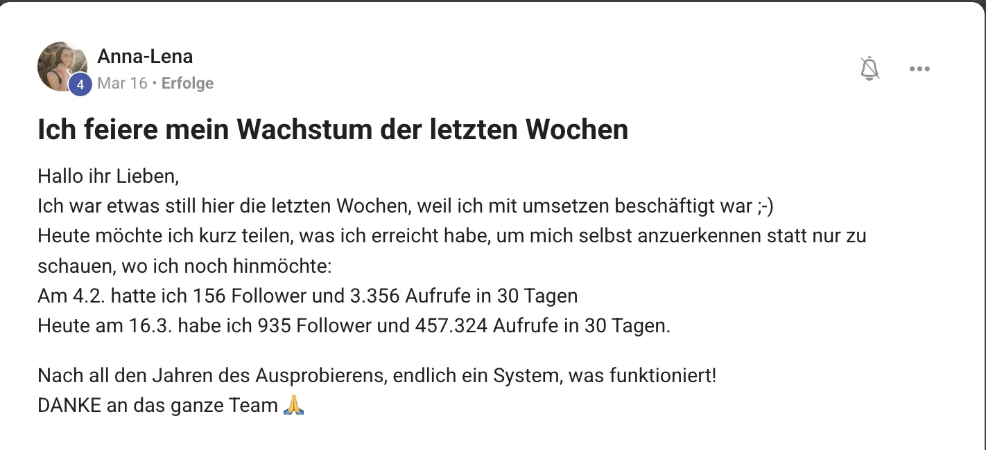 Kundenstimme KI Creator Akademie: Anna-Lena wächst von 156 auf 935 Follower in 30 Tagen