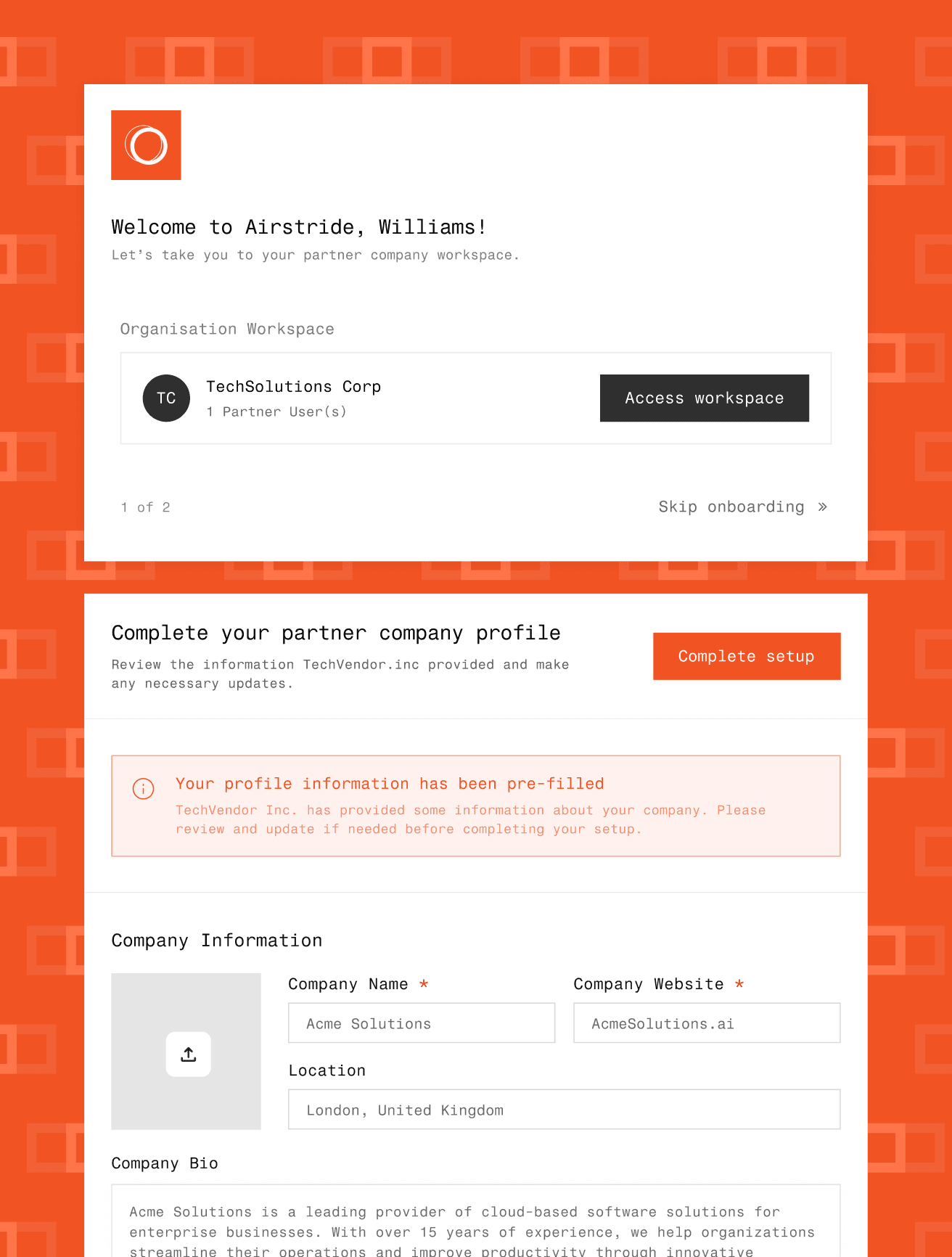 Airstride showing partner company profile.