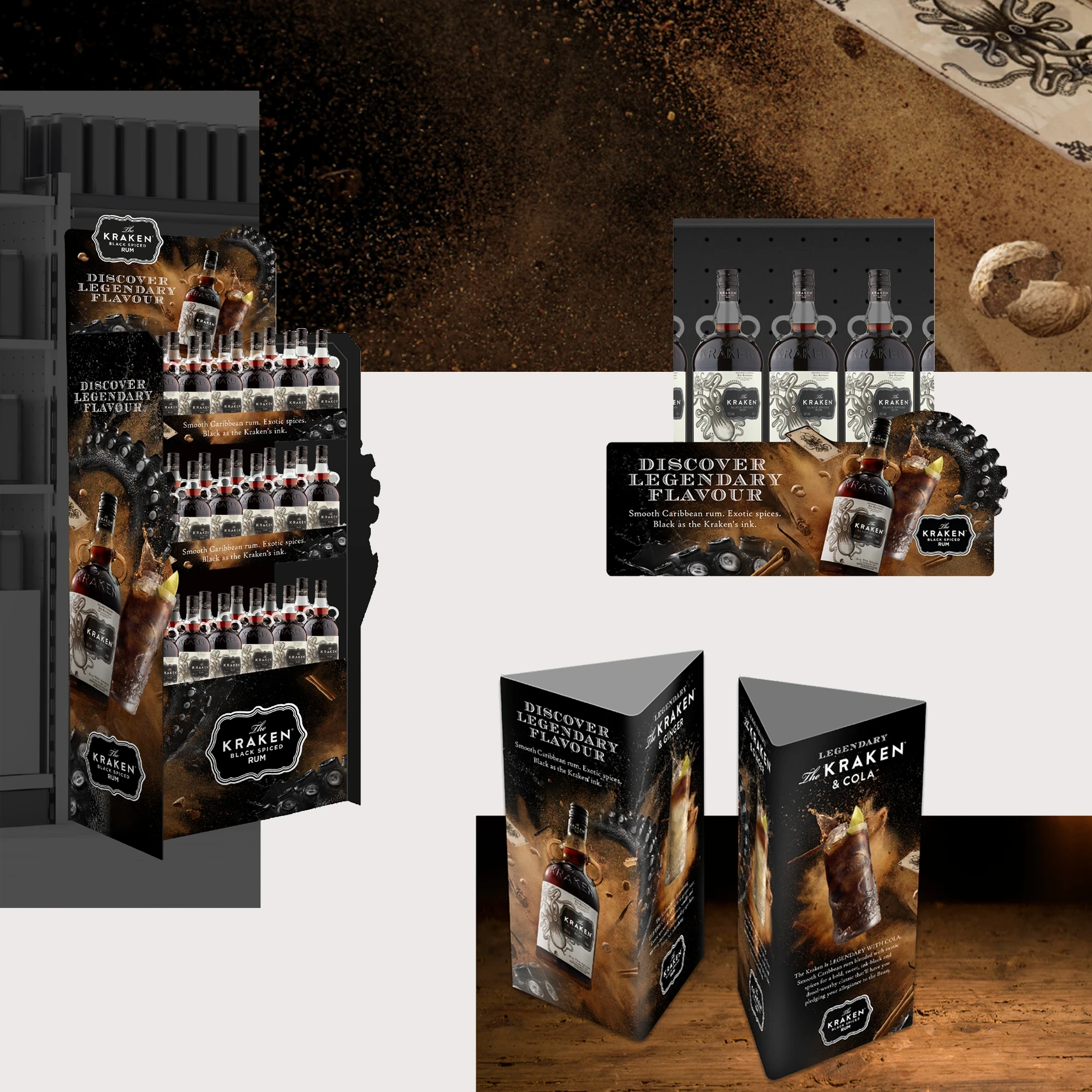 Kraken rum in store and in bar display creative