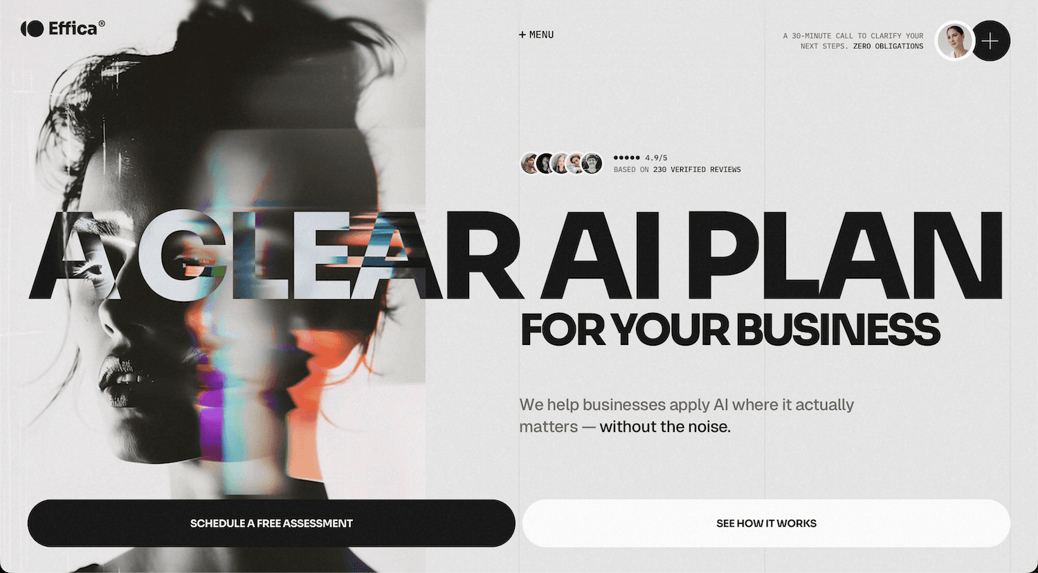 Effica consulting Framer template hero section with conversion-focused layout and clear value proposition