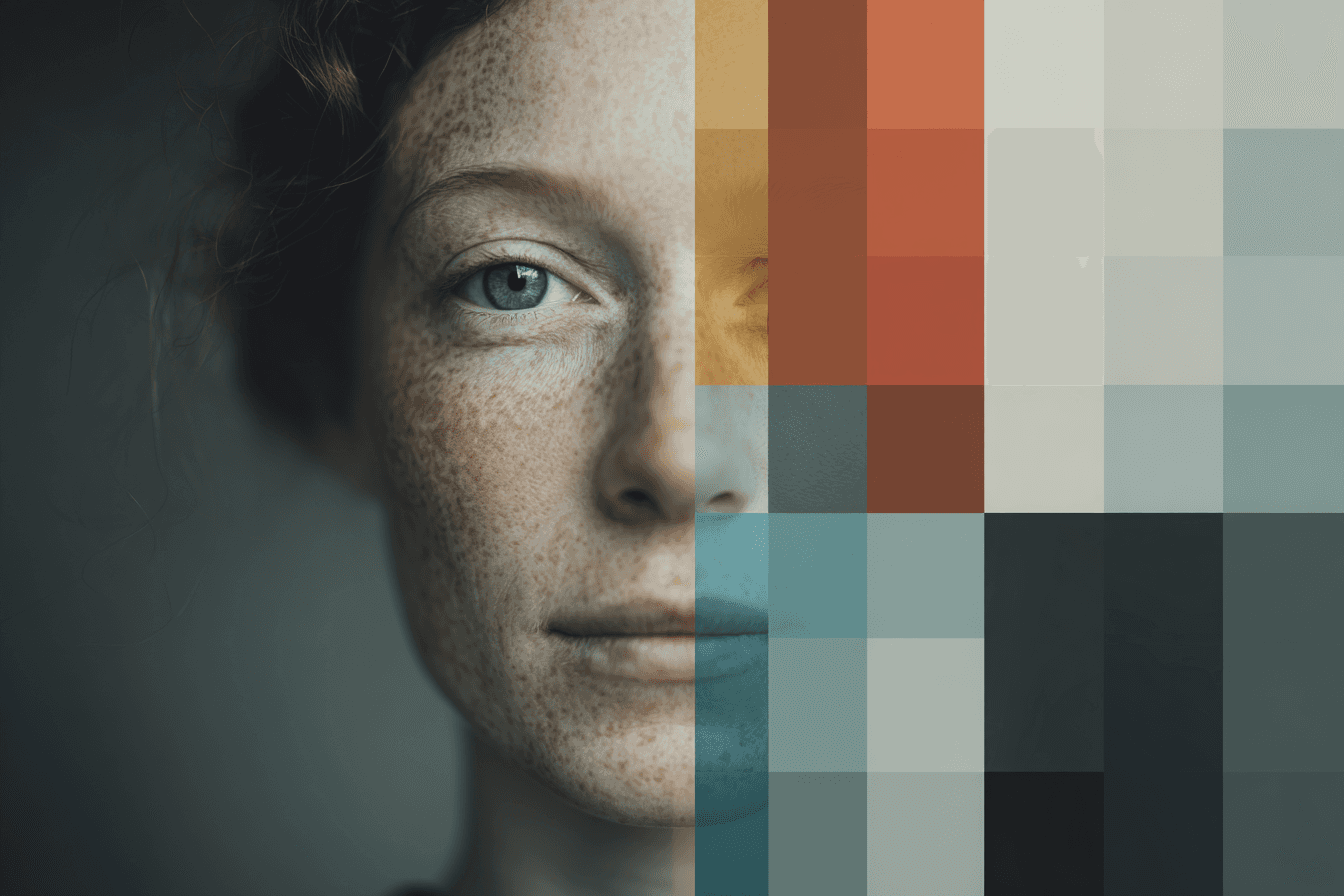 womans face blending into pixels