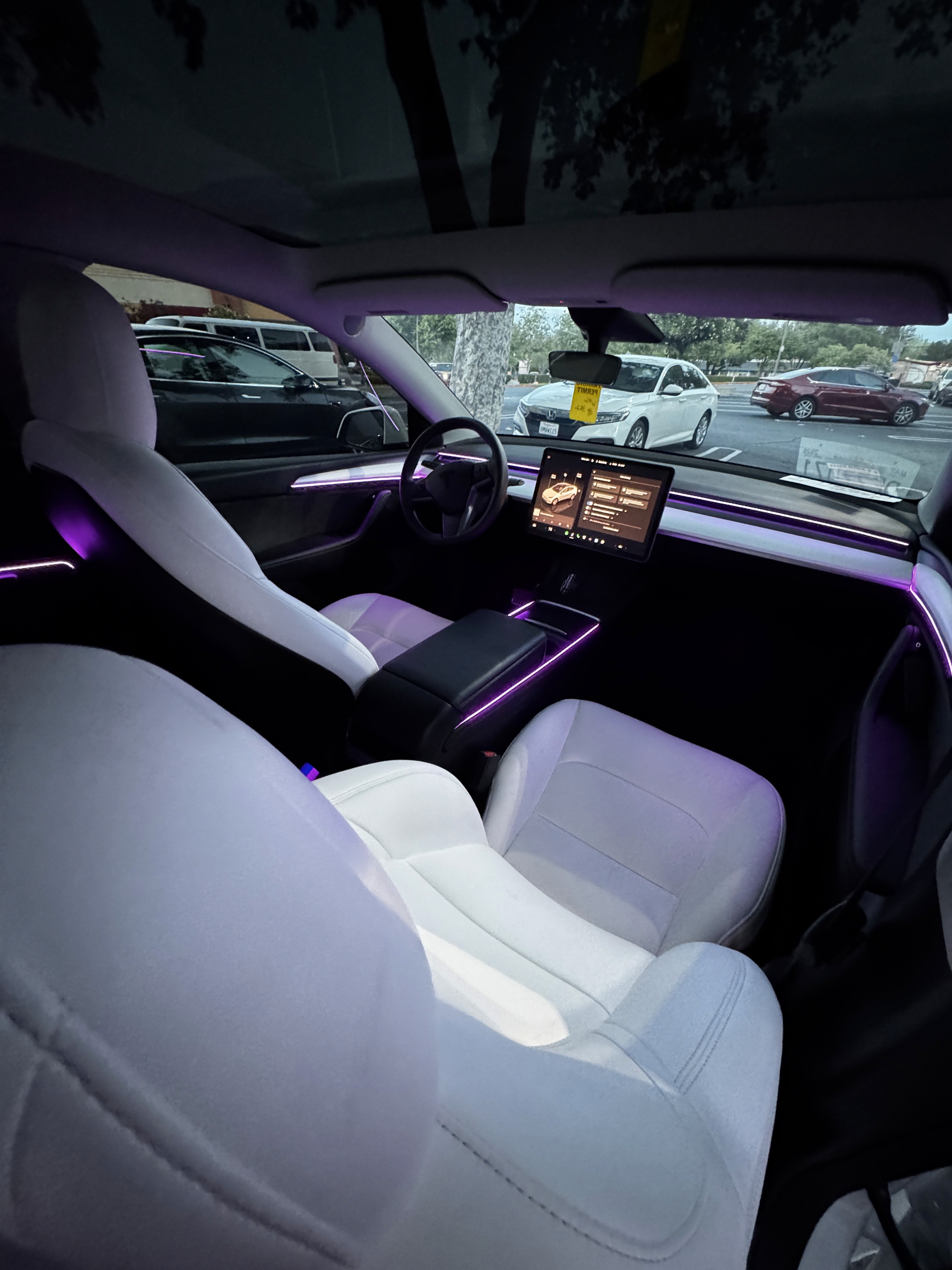 Front cabin ambient lighting install — Tesla Model 3 driver view