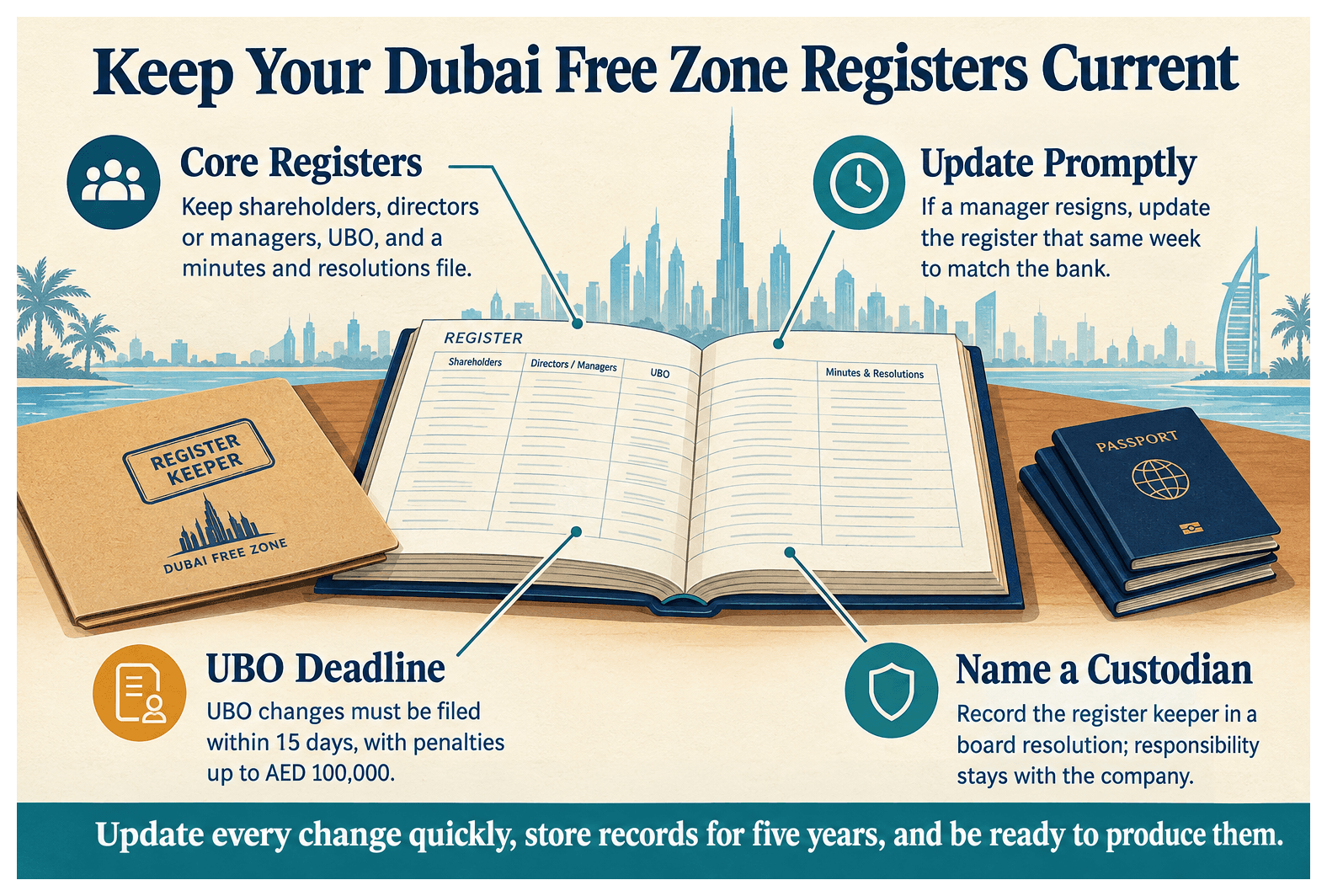 Infographic: How to Keep a Statutory Register for a Dubai Free Zone Company