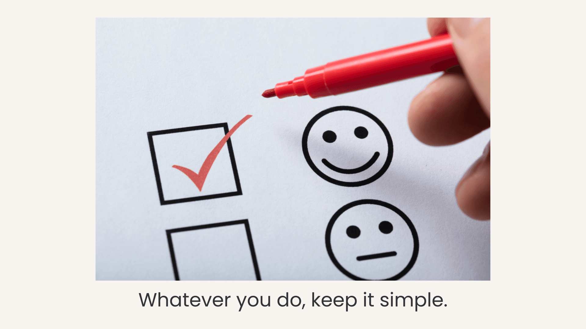 Checkboxes showing that you should keep things simple when designing email polls and surveys