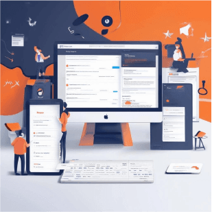 Illustration of a computer displaying HubSpot dashboards